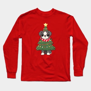 A Cute Puppy Wearing A Christmas Tree Long Sleeve T-Shirt